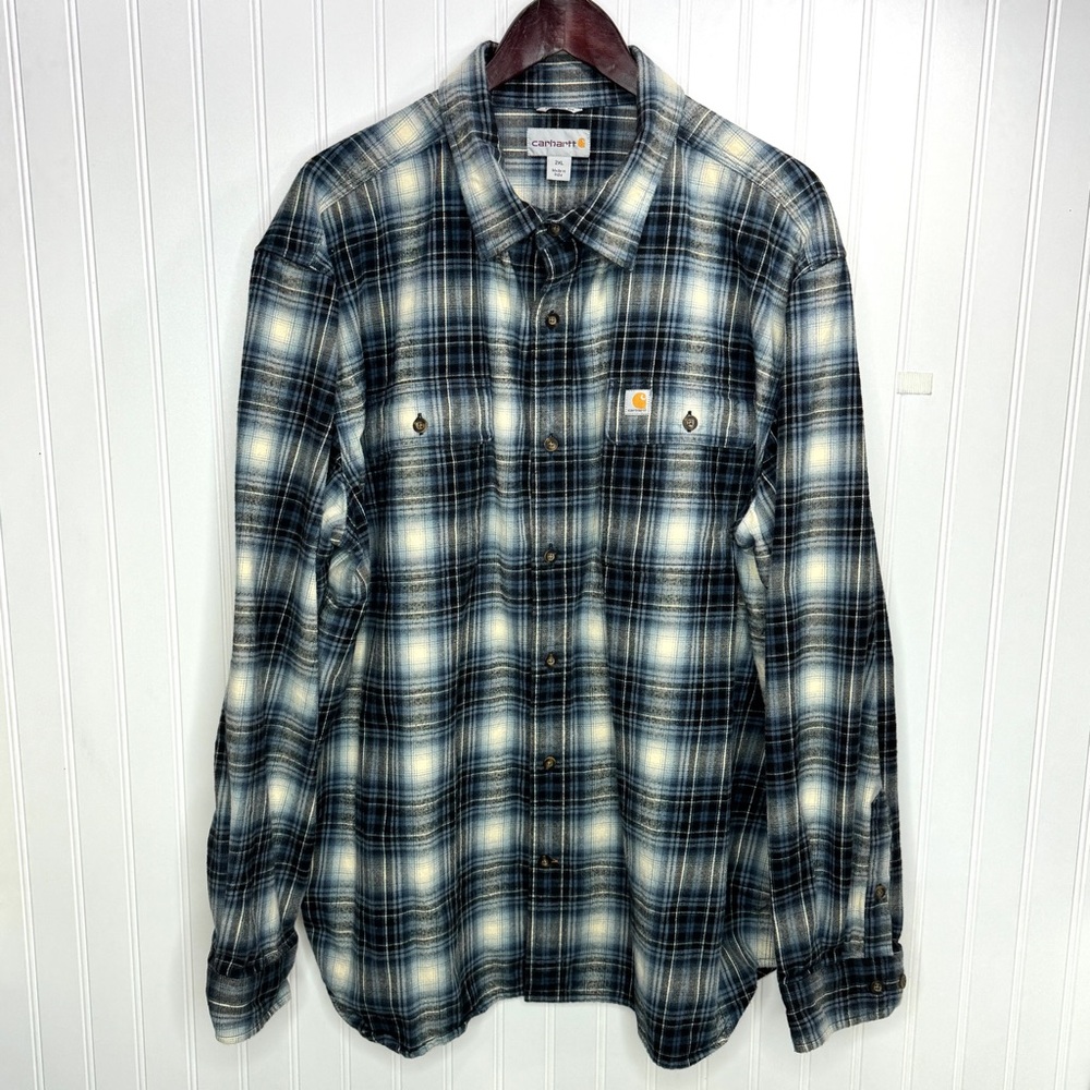 Carhartt Flannel Shirt Men’s 2xl Blue Plaid Heavyweight Workwear Casual Outdoor